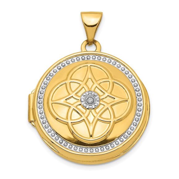 14k Yellow Gold w/ White Rhodium 22mm Fancy Diamond Round Locket Pendant - Picture 1 of 5